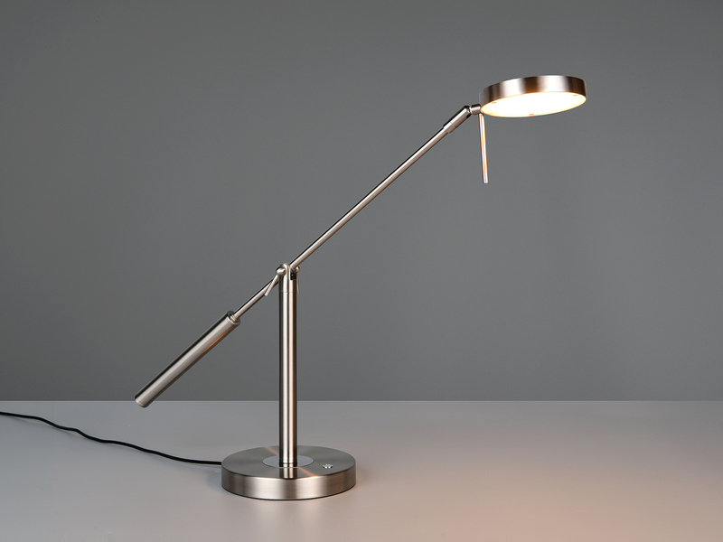 Moderne LED Schreibtischlampe MONZA dimmbar mit Schwenkarm, Silber Höhe 52cm