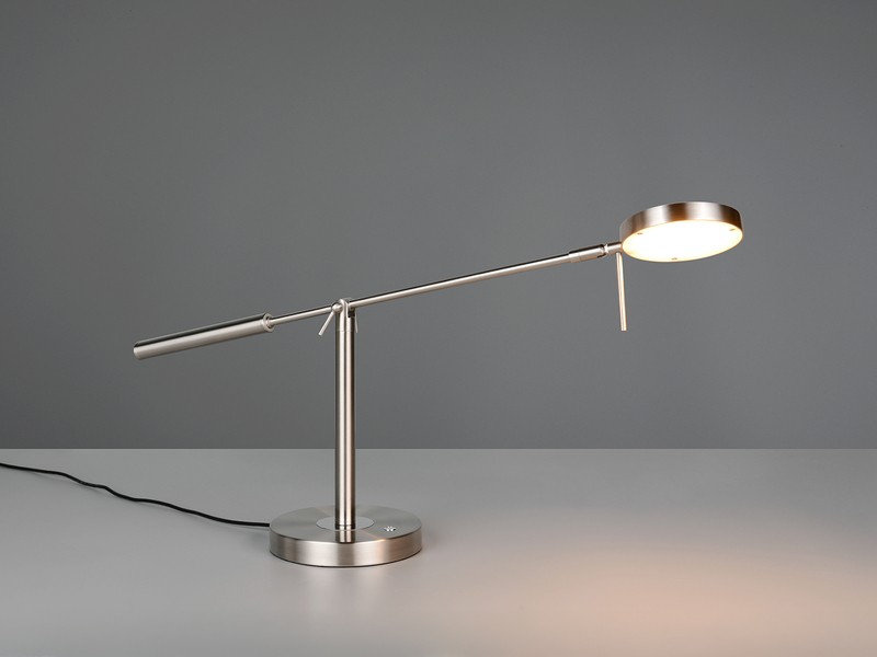 Moderne LED Schreibtischlampe MONZA dimmbar mit Schwenkarm, Silber Höhe 52cm
