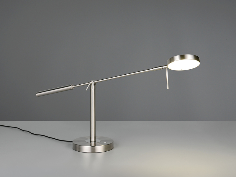 Moderne LED Schreibtischlampe MONZA dimmbar mit Schwenkarm, Silber Höhe 52cm