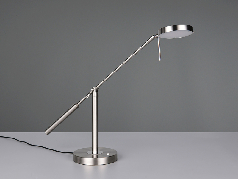 Moderne LED Schreibtischlampe MONZA dimmbar mit Schwenkarm, Silber Höhe 52cm