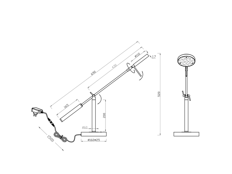 Moderne LED Schreibtischlampe MONZA dimmbar mit Schwenkarm, Silber Höhe 52cm