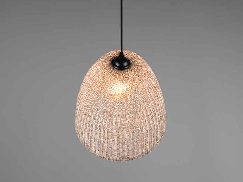 LED Boho Pendelleuchte mit Lampenschirm aus grob gewebtem Stoff, Ø 32cm