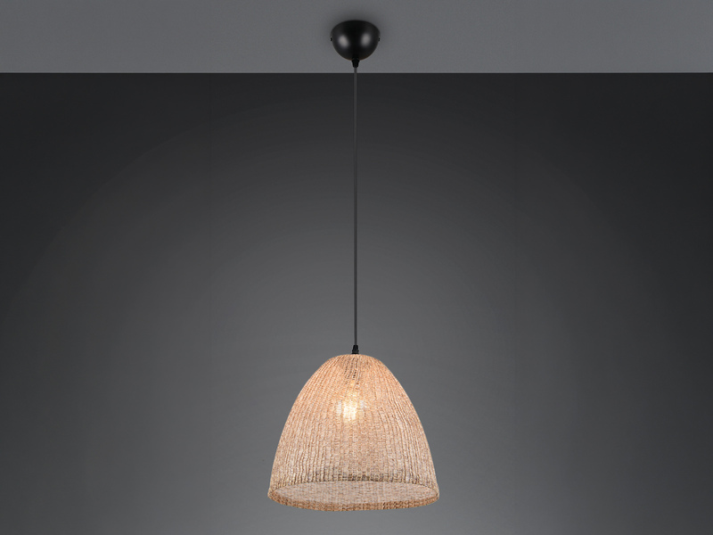 LED Boho Pendelleuchte mit Lampenschirm aus grob gewebtem Stoff, Ø 32cm