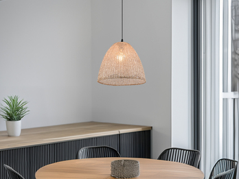 LED Boho Pendelleuchte mit Lampenschirm aus grob gewebtem Stoff, Ø 32cm