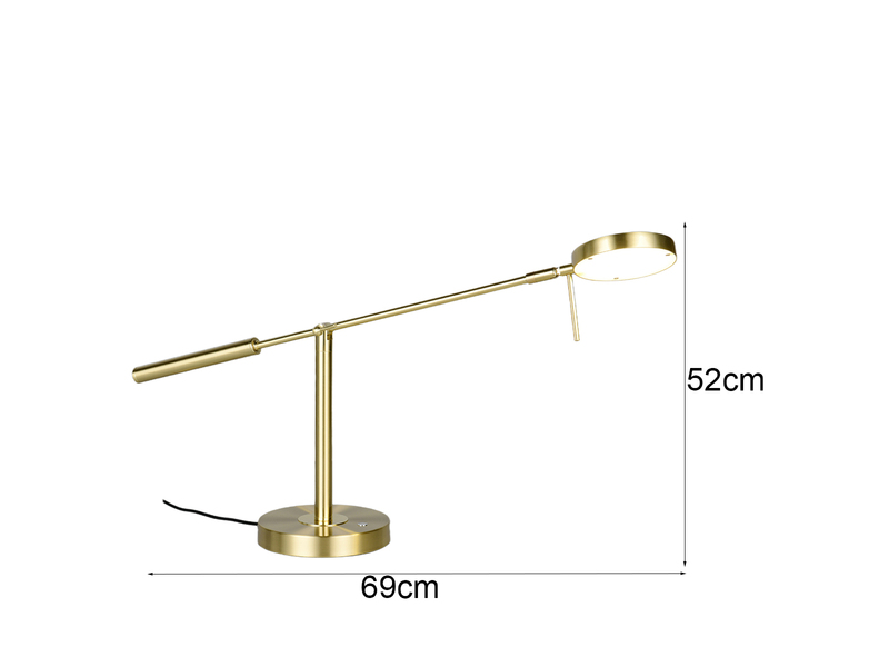 Moderne LED Schreibtischlampe MONZA dimmbar mit Schwenkarm, Messing Höhe 52cm