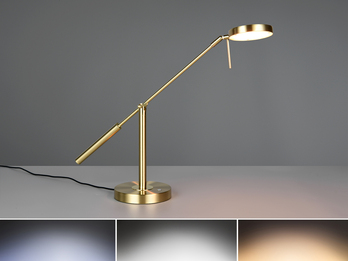 Moderne LED Schreibtischlampe MONZA dimmbar mit Schwenkarm, Messing Höhe 52cm