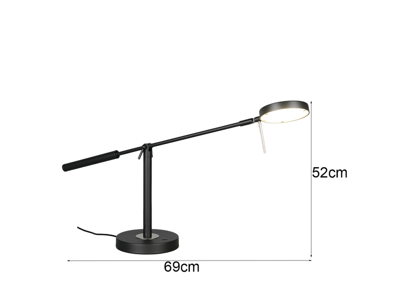 Moderne LED Schreibtischlampe MONZA dimmbar mit Schwenkarm, Schwarz Höhe 52cm