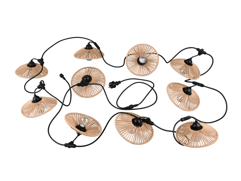 Outdoor Lichterkette CHAIN mit Stecker & 10 LEDs mit Boho Schirmen, 6,5 Meter