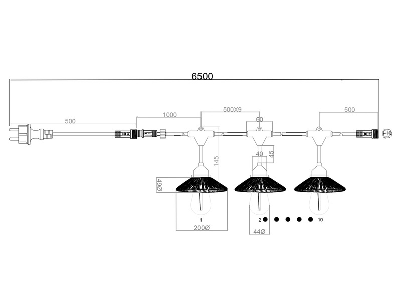 Outdoor Lichterkette CHAIN mit Stecker & 10 LEDs mit Boho Schirmen, 6,5 Meter