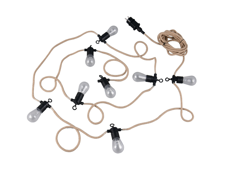 Outdoor Lichterkette EMBER aus Hanfseil mit Netzstecker & 8 LEDs, Länge 6 Meter
