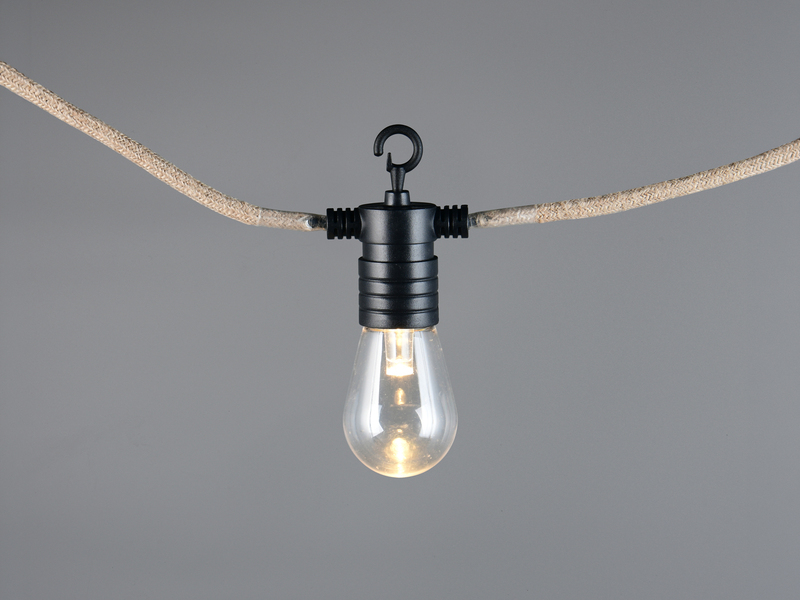 Outdoor Lichterkette EMBER aus Hanfseil mit Netzstecker & 8 LEDs, Länge 6 Meter