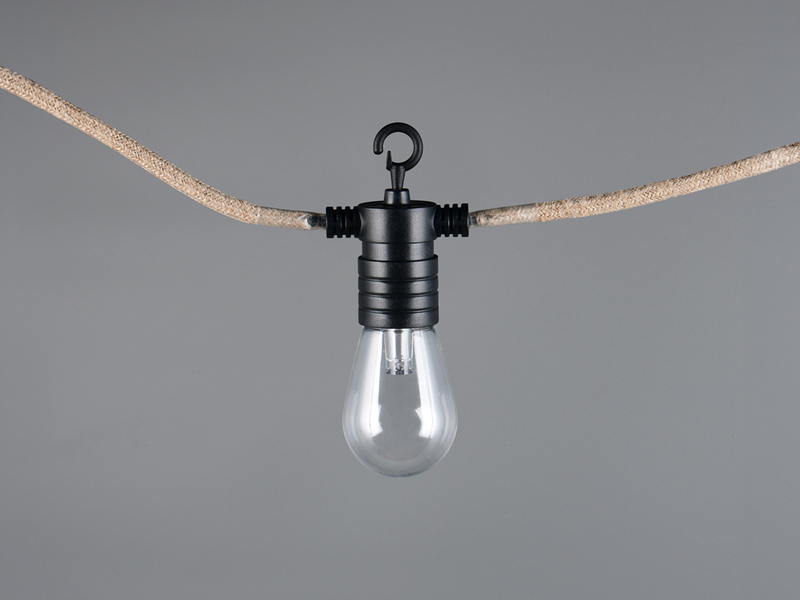 Outdoor Lichterkette EMBER aus Hanfseil mit Netzstecker & 8 LEDs, Länge 6 Meter