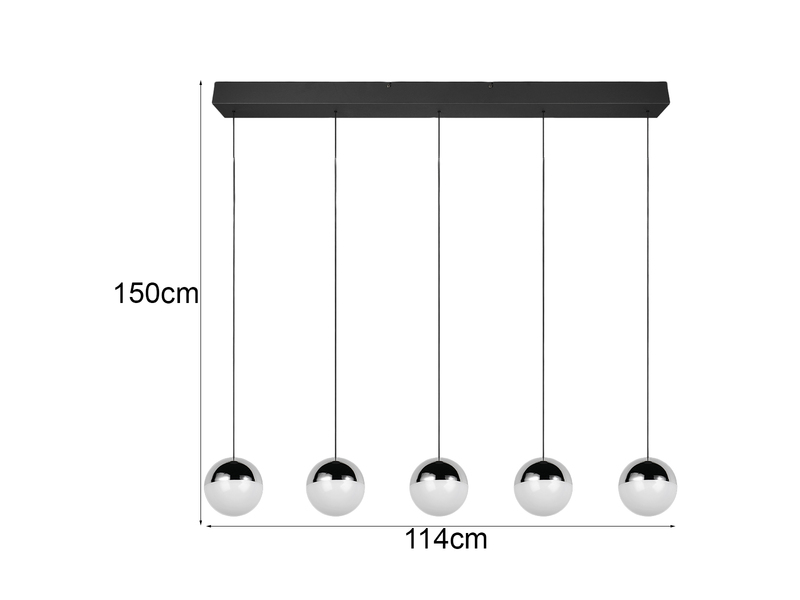 LED Pendelleuchte SENTA 5-flammig höhenverstellbar, Licht neutralweiß, B: 114cm