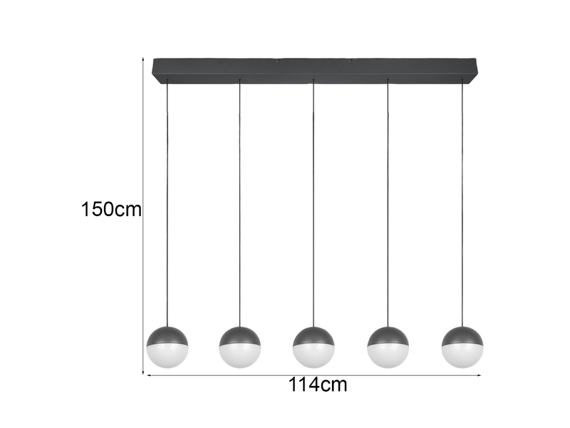Große LED Pendelleuchte SENTA 5-flammig höhenverstellbar, Breite 114cm