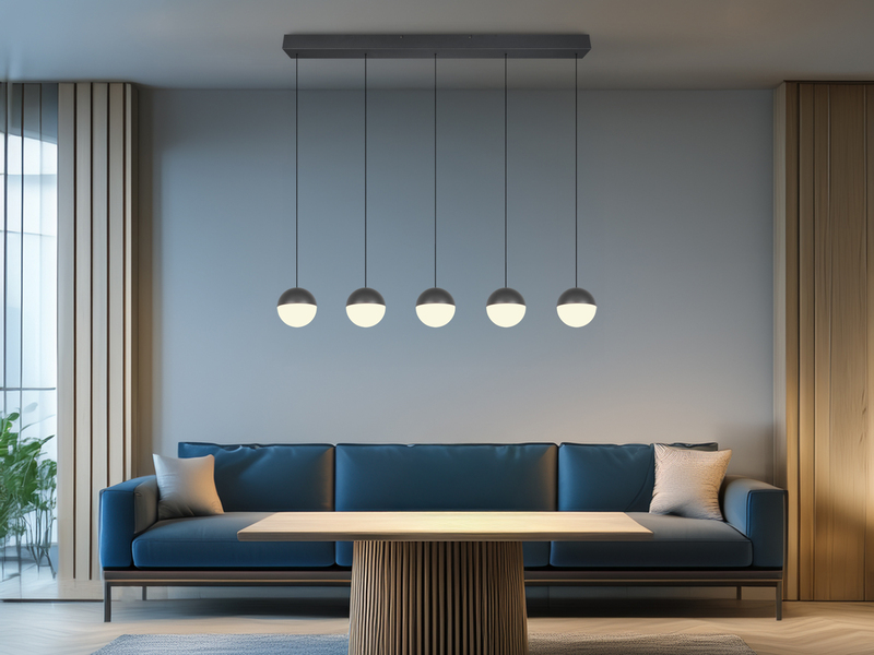 Große LED Pendelleuchte SENTA 5-flammig höhenverstellbar, Breite 114cm