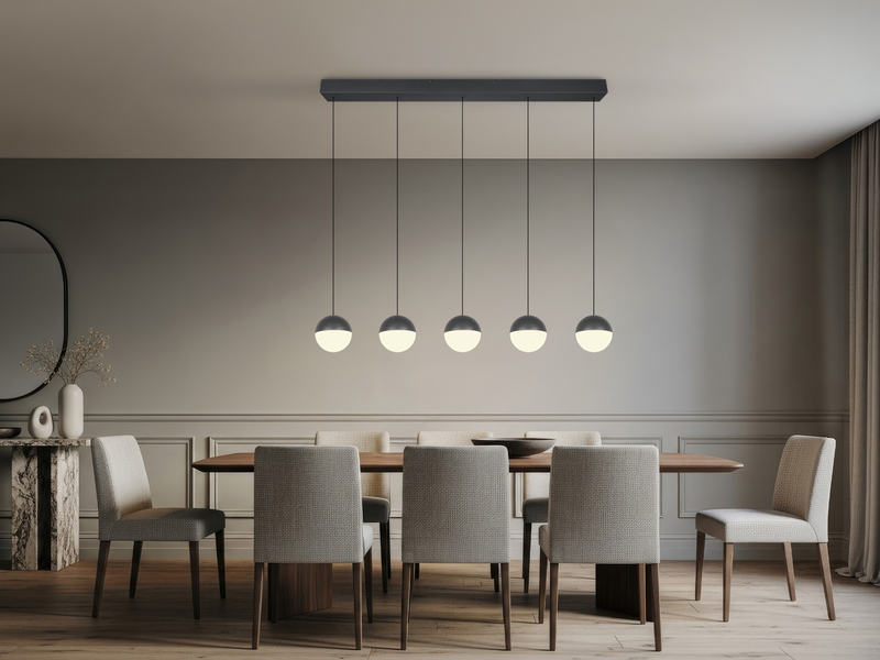 Große LED Pendelleuchte SENTA 5-flammig höhenverstellbar, Breite 114cm
