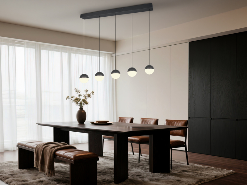 Große LED Pendelleuchte SENTA 5-flammig höhenverstellbar, Breite 114cm