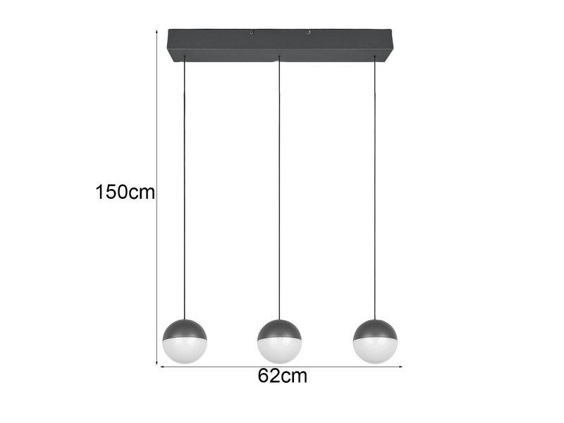 LED Pendelleuchte SENTA 3-flammig höhenverstellbar, Breite 62cm