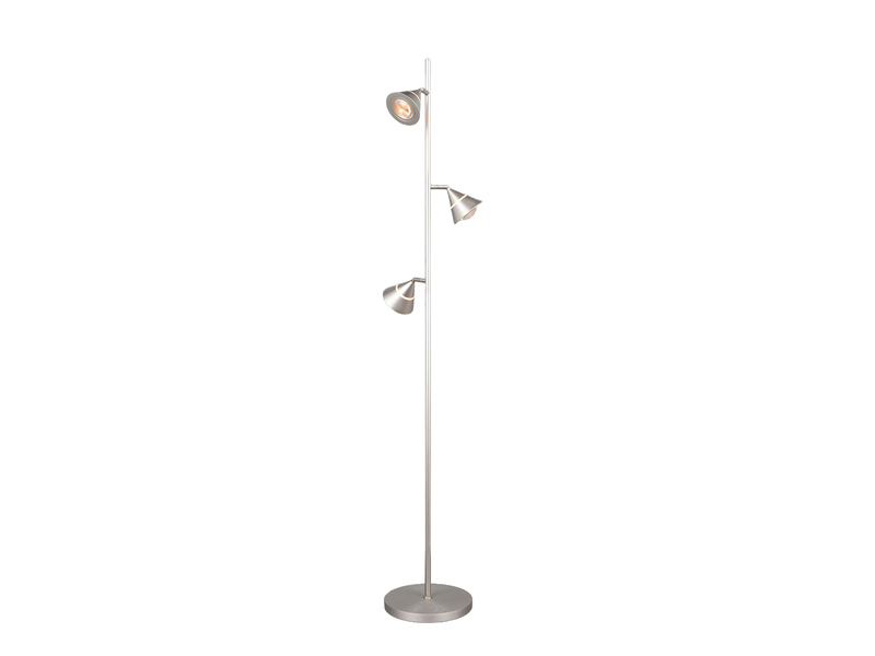 Moderne LED Stehlampe ROMEO dimmbar mit 3 Spots, Silber, Höhe 150cm