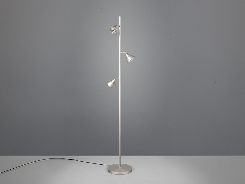 Moderne LED Stehlampe ROMEO dimmbar mit 3 Spots, Silber, Höhe 150cm