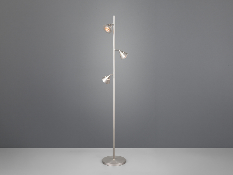 Moderne LED Stehlampe ROMEO dimmbar mit 3 Spots, Silber, Höhe 150cm