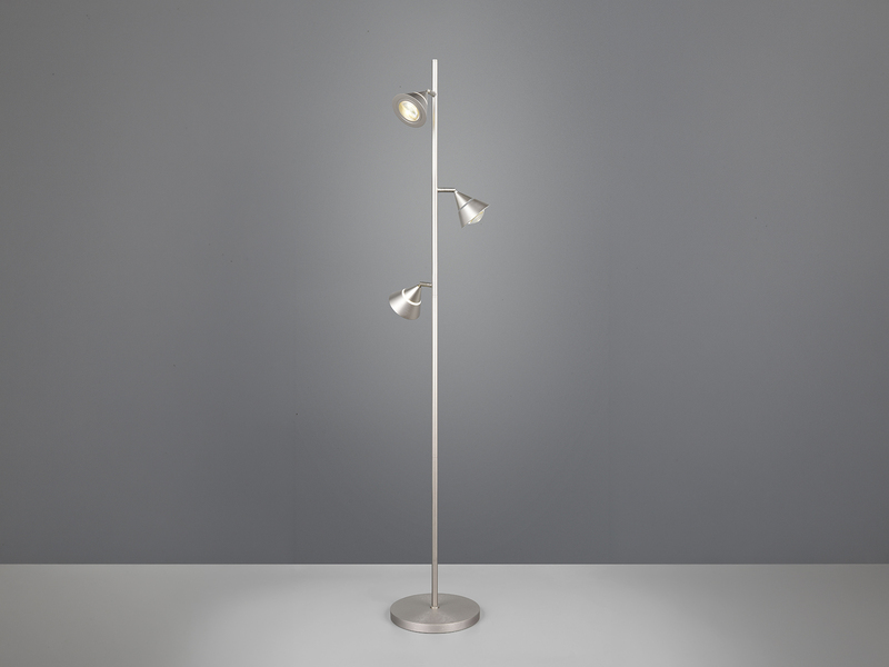 Moderne LED Stehlampe ROMEO dimmbar mit 3 Spots, Silber, Höhe 150cm