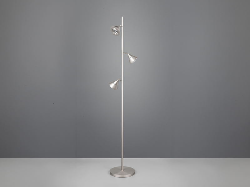 Moderne LED Stehlampe ROMEO dimmbar mit 3 Spots, Silber, Höhe 150cm