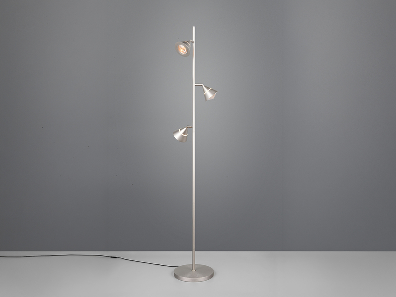 Moderne LED Stehlampe ROMEO dimmbar mit 3 Spots, Silber, Höhe 150cm