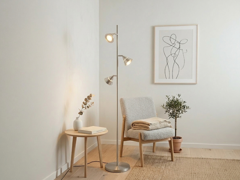 Moderne LED Stehlampe ROMEO dimmbar mit 3 Spots, Silber, Höhe 150cm