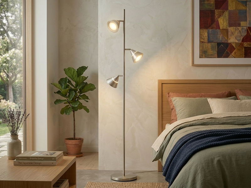 Moderne LED Stehlampe ROMEO dimmbar mit 3 Spots, Silber, Höhe 150cm