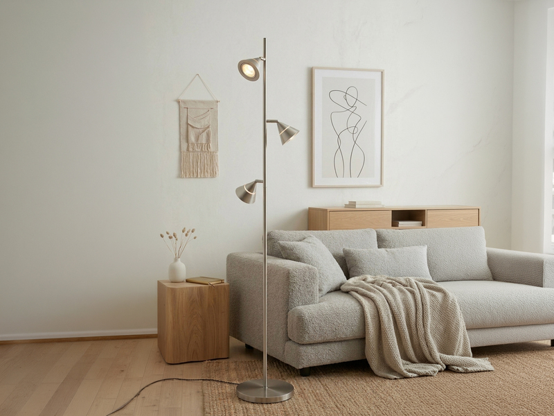 Moderne LED Stehlampe ROMEO dimmbar mit 3 Spots, Silber, Höhe 150cm