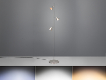 Moderne LED Stehlampe ROMEO dimmbar mit 3 Spots, Silber, Höhe 150cm