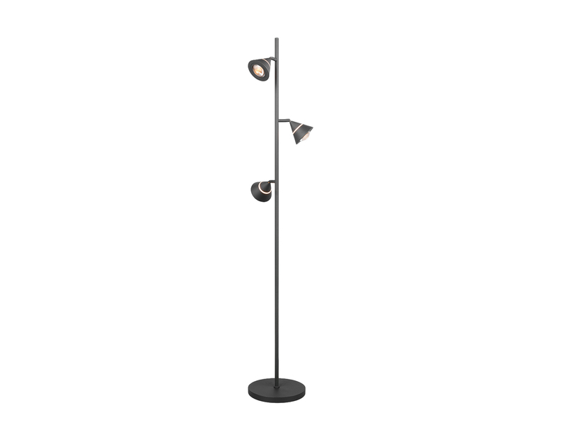 Moderne LED Stehlampe ROMEO dimmbar mit 3 Spots, Schwarz, Höhe 150cm