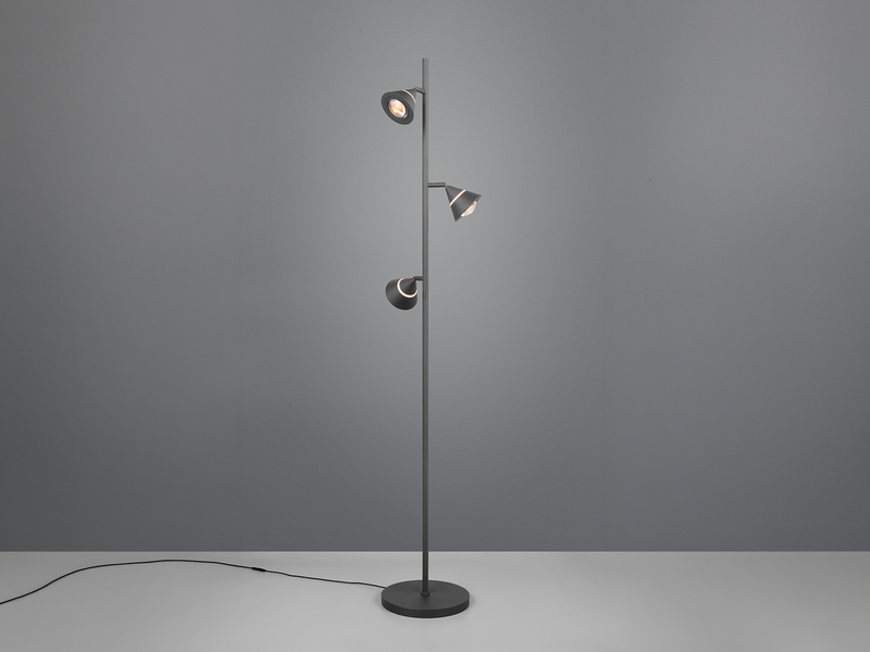 Moderne LED Stehlampe ROMEO dimmbar mit 3 Spots, Schwarz, Höhe 150cm