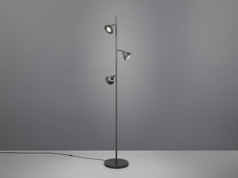 Moderne LED Stehlampe ROMEO dimmbar mit 3 Spots, Schwarz, Höhe 150cm