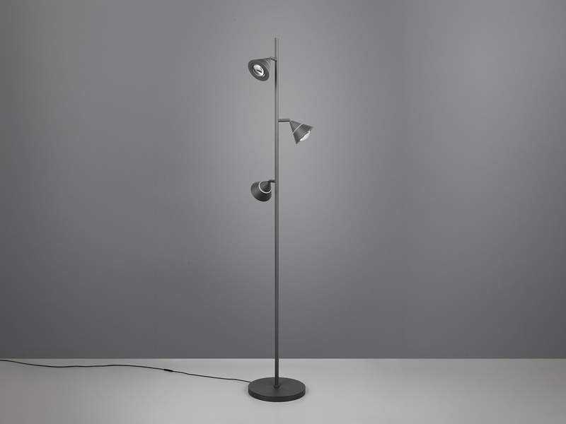 Moderne LED Stehlampe ROMEO dimmbar mit 3 Spots, Schwarz, Höhe 150cm