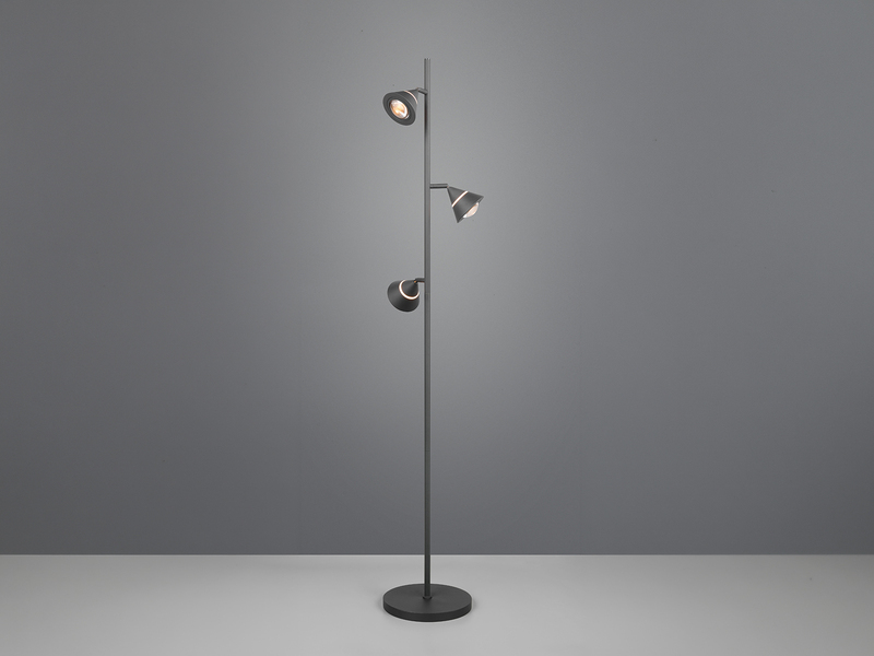 Moderne LED Stehlampe ROMEO dimmbar mit 3 Spots, Schwarz, Höhe 150cm