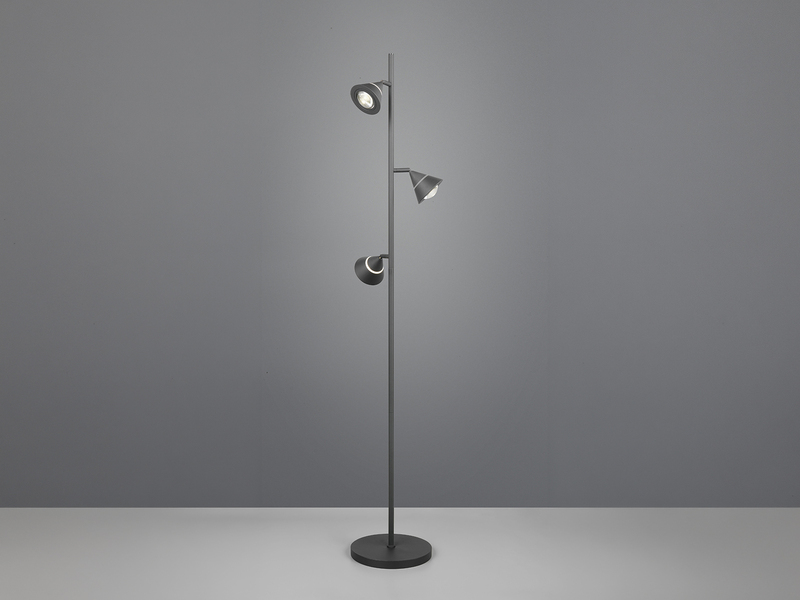 Moderne LED Stehlampe ROMEO dimmbar mit 3 Spots, Schwarz, Höhe 150cm