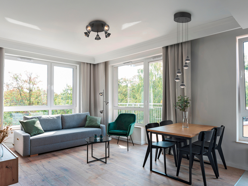 Moderne LED Stehlampe ROMEO dimmbar mit 3 Spots, Schwarz, Höhe 150cm