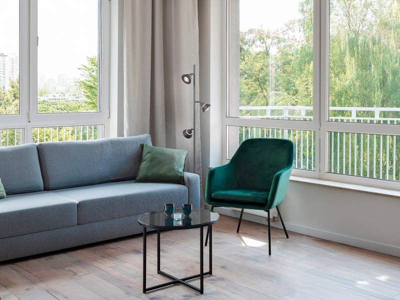 Moderne LED Stehlampe ROMEO dimmbar mit 3 Spots, Schwarz, Höhe 150cm