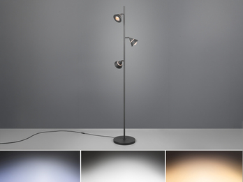 Moderne LED Stehlampe ROMEO dimmbar mit 3 Spots, Schwarz, Höhe 150cm