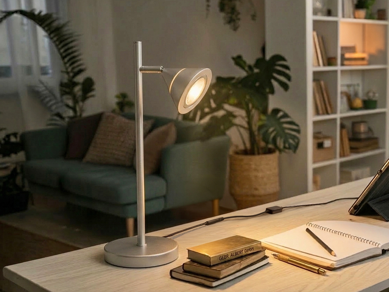 LED Schreibtischlampe ROMEO dimmbar mit schwenkbarem Spot Silber, Höhe 40cm