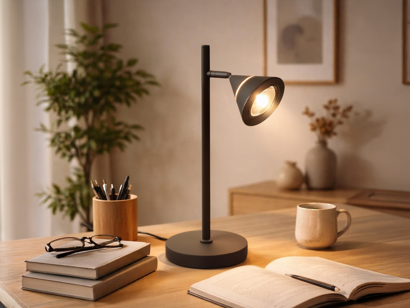 LED Schreibtischlampe ROMEO dimmbar mit schwenkbarem Spot Schwarz, Höhe 40cm