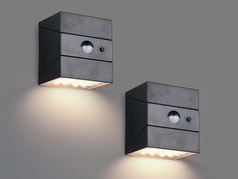 2er Set Solar Wandleuchte außen mit Bewegungsmelder, Licht drehbar, IP65, B: 9cm