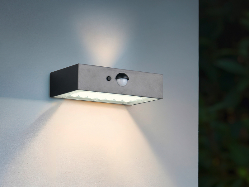 Solar Wandleuchte ELVAS außen mit Bewegungsmelder für Balkon, wetterfest, B 14cm