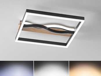 LED Deckenleuchte und Wandleuchte HAWAII in Schwarz, 3 Lichtfarben, 40x40cm