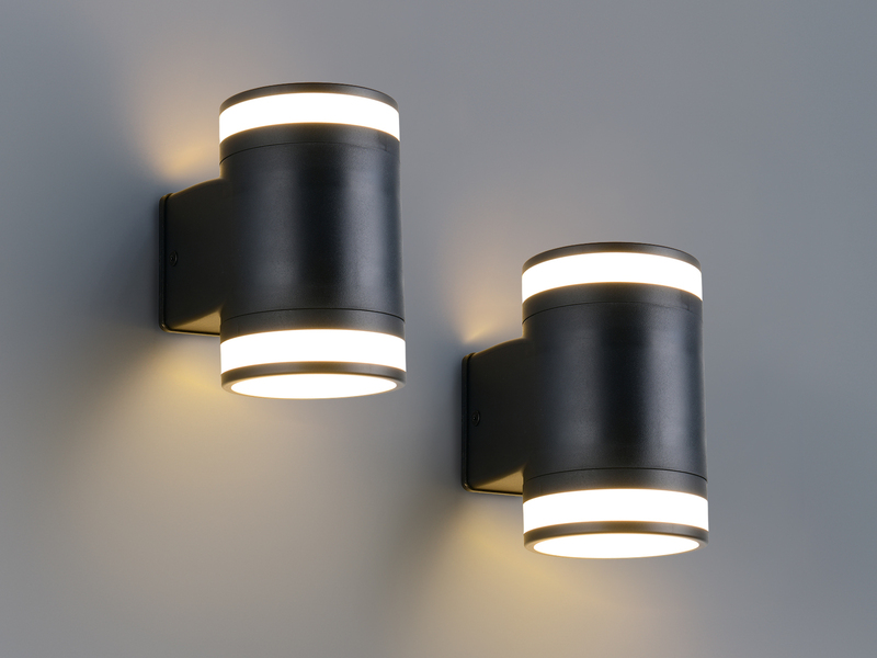 2er Set LED Außenwandleuchte Up and Down in Schwarz, Höhe 14cm