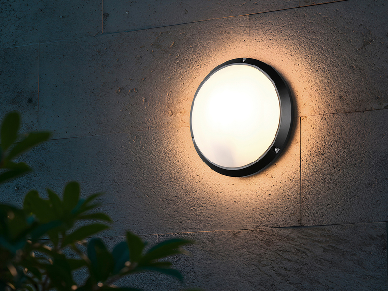 Außenwandleuchte AMBATO in Schwarz vandalismusgeschützt & wetterfest IP65 Ø 27cm