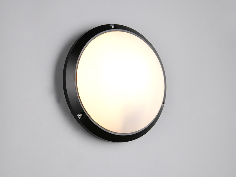 LED Außenwandleuchte in Schwarz, vandalismusgeschützt & wetterfest IP65, Ø 27cm