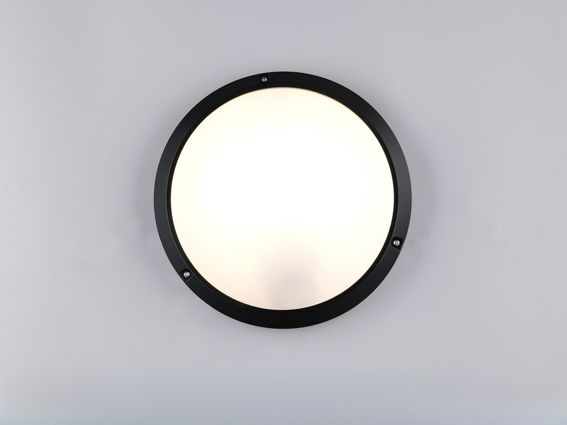 LED Außenwandleuchte in Schwarz, vandalismusgeschützt & wetterfest IP65, Ø 27cm